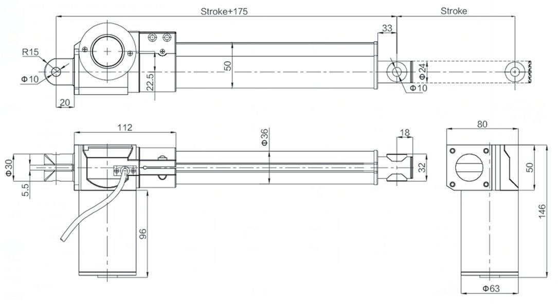 Low Noise DC Motor Drive Linear Actuator 24V 6000N Force IP43 W/ Limit switches